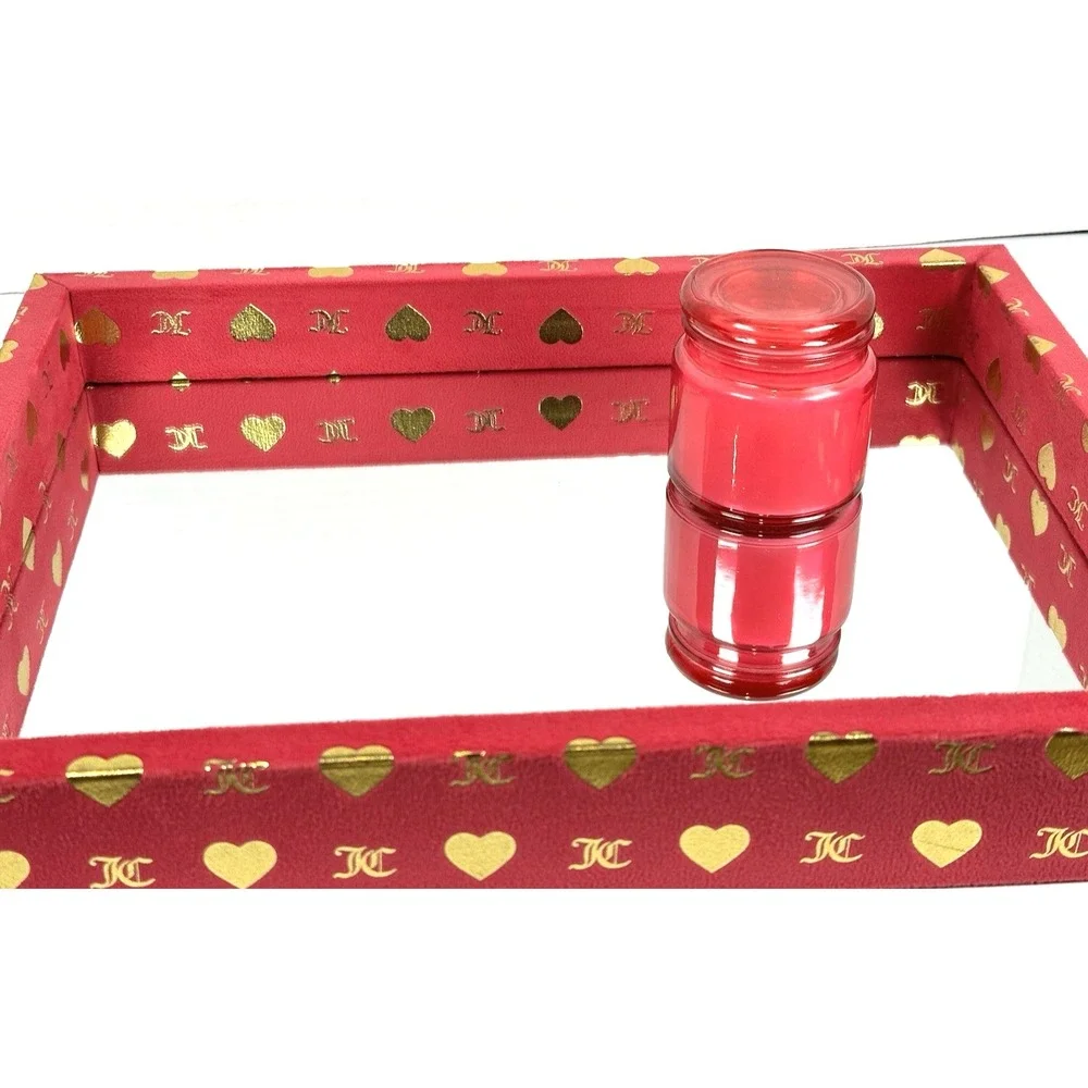 Juicy Couture Home Pink Gold Heart Trinket Tray Mirrored Base Vanity Decor NEW